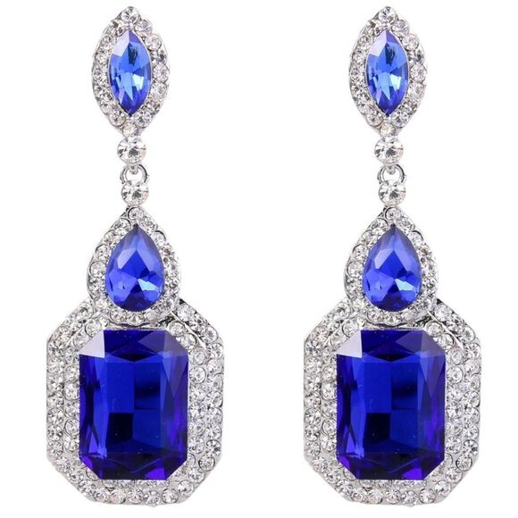 Silver with Blue Sapphire Austrian Crystal Infinity Chandelier Post Earrings - Picture 1 of 5